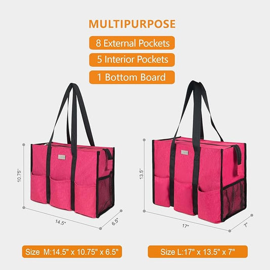TOPDesign Utility Water Resistant Tote Bag with 13 Pockets, Top Zipper Closure & Thick Bottom Support, for Working Women