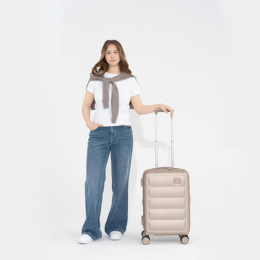 Tesport 22in Hard Shell Carry-On Luggage with Spinner Wheels, Lightweight PC Expandable Carry-On Suitcase with TSA Lock, Built-in Cup Holder, Champagne