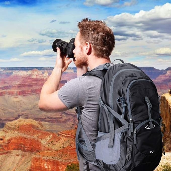 G4Free 45L Hiking Travel Backpack Waterproof with Rain Cover, Outdoor Camping Daypack for Men Women (Black)