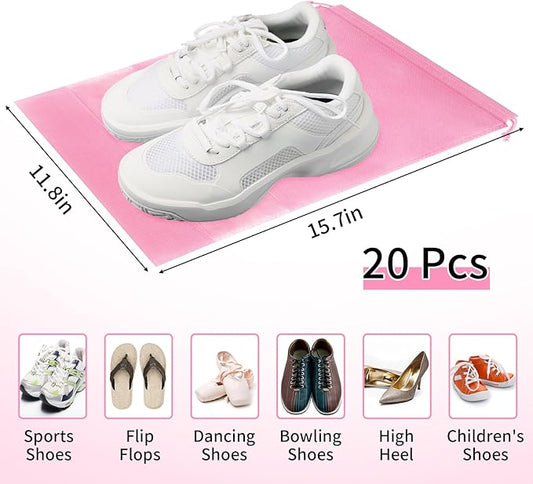 20 Pack Shoe Bags for Travel, Large Travel Shoe Bags for Packing with Clear Window, Dustproof Drawstring Travel Shoe Storage Bags Travel Essentials for Men & Women, Pink