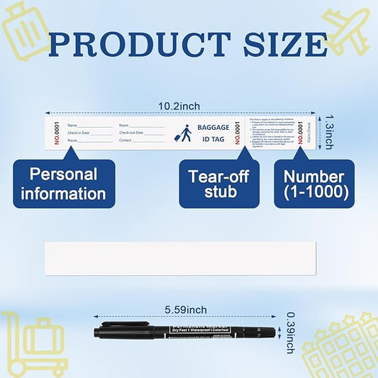 1000 Tags Paper Luggage Tags for Hotels Baggage Claim Check Tags with Transfer Tape Serial Numbering Paper Luggage Tags Hotel Luggage Claim Tag Claim Ticket for Suitcase Motel Bag Storage (White)