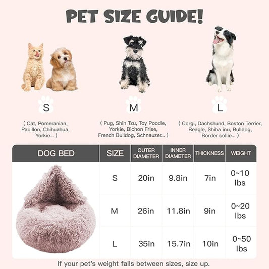 Himax Dog Beds for Medium Dogs, Donut Dogs Beds with Blanket Attached, Calming Dog Bed Washable (20"/26"/35") Beige