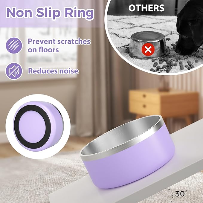 Stainless Steel Dog Bowls, Metal Dog Bowls, Water Bowl for Dogs, Dog Food Bowls, Pet Bowls for Dogs, Dog Dish for Large Dogs, Insulated Dog Bowl, Non Slip Dog Bowl,Easy Clean,40oz,LightPurple