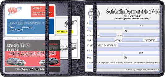 Wisdompro Small Car Registration and Insurance Documents Holder - Premium PU Leather Vehicle Glove Box Paperwork Wallet Case Organizer for ID, Driver's License, Key Contact Information Cards