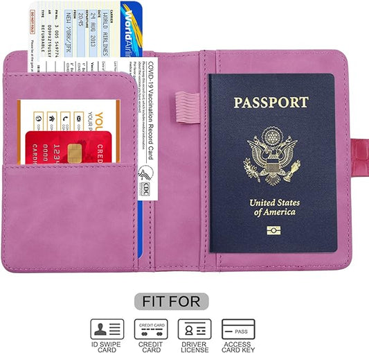 Melsbrinna Premium Leather Passport Holder Covers Case, Waterproof Rfid Blocking Travel Wallet Passport Holder with Pen Holder, Cute Passport Book for Women/Men