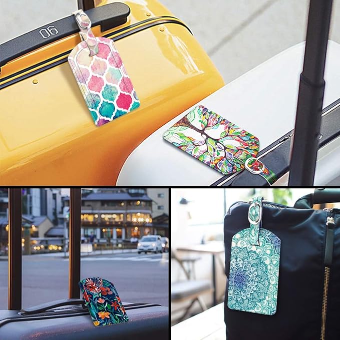 FINTIE 2 Pack Luggage Tags, Leather Name ID Labels with Privacy Cover for Travel Bag Suitcase, Theme - Jungle Night