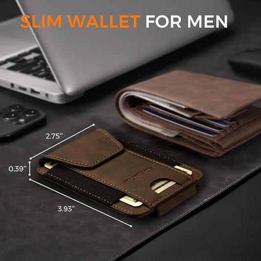 RUNBOX Slim Wallet for Men Front Pocket wallet with Magnetic Money Clip Minimalist Leather RFID Blocking wallet