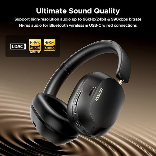 UGREEN HiTune Max5c Wireless Headphones Hybrid Active Noise Cancelling Bluetooth 5.4 ANC Over Ear Earphone, Hi-Res LDAC & Spatial Audio, Clear Call with Mic, EQ & App, 75H Playtime, Dual Connection