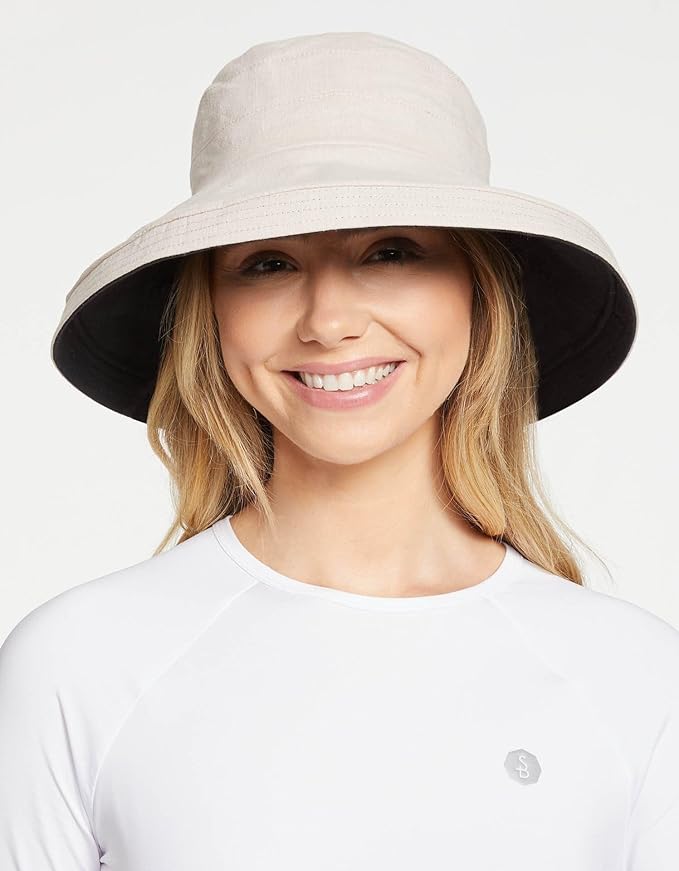 Solbari Women's Holiday Sun Hat UPF 50+ Packable UV Sun Protection Hat with Full Coverage Brim, Reversible, Adjustable Fit
