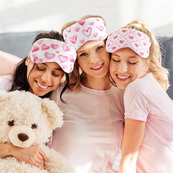 Cuffbow 6 Pcs Plush Sleep Eye Mask Silk Furry Eye Covers for Sleeping Cute Sleep Mask Fluffy Comfortable Sleeping Blindfold for Travel Sleepover Nap Party Supply Women(Heart,Pink)