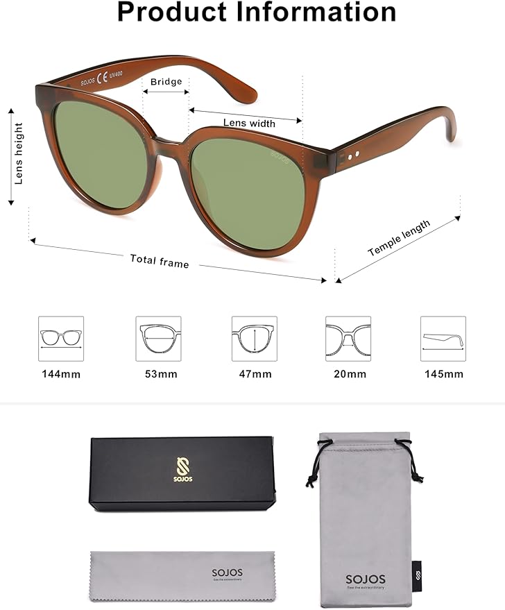SOJOS Trendy Cat Eye Round Polarized Sunglasses for Women Fashion UV Protection Sunnies Sunglasses SJ2175