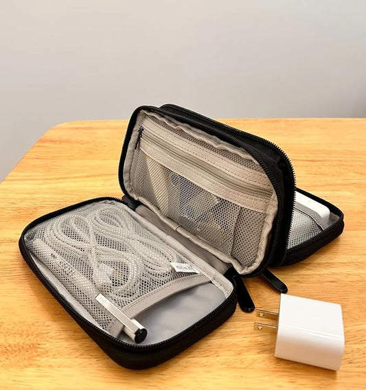 Electronics Organizer Travel Case, Cord Organizer Travel Essentials, Charger Organizers, Tech Pouches, Cable organizers Bag, Tech Bag, Cables Bags (Thick, Black, Small)