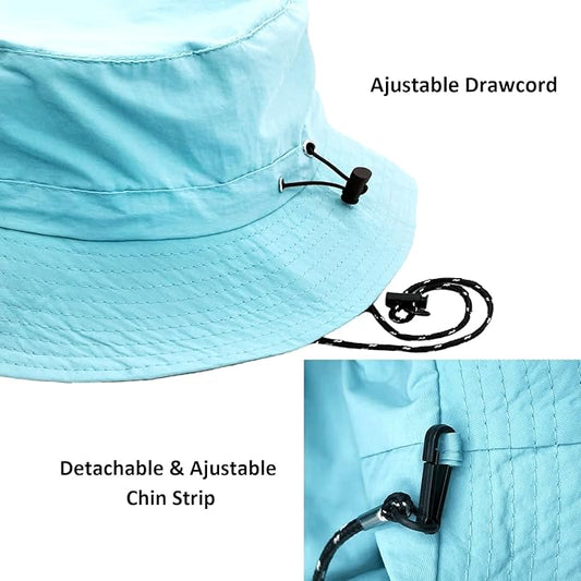 woogwin Waterproof Bucket Rain Hat with Chin Strap Quick Dry Packable Boonie Sun Hat Safari Hat UV Protection