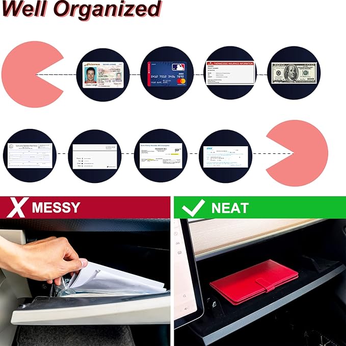 RSAquar Car Registration and Insurance Holder, Leather Car Glove Box Organizer, Cool Car Accessories for ID, Driver's License Cards & Essential Document, Men&Women, Red