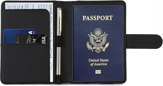 Melsbrinna Premium Leather Passport Holder Covers Case, Waterproof Rfid Blocking Travel Wallet Passport Holder with Pen Holder, Cute Passport Book for Women/Men