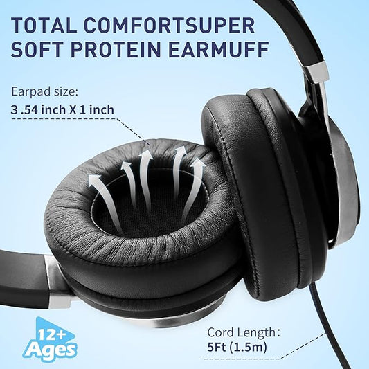 AILIHEN C90 Wired Headphones with Microphone Volume Control, Noise Reduction Foldable Comfortable Over Ear Headphones Wired Durable Nylon 3.5mm Jacket for Tablet/Chromebook/Computer/Adult/Teens(Grey)