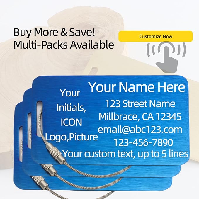 Sturdy and Durable Personalized Luggage Tags for Suitcases,Cruise Essentials Travel Tags for Luggage,Travel Bag Labels,Heavy-Duty Stainless Steel Blue Rectangular Horizontal Suitcases Tags