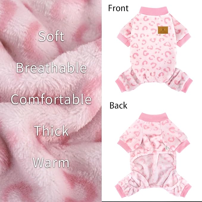 XPUDAC Dog Sweater Leopard Fleece Dog Pajamas for Small Medium Dogs Girl Soft Warm Pet Winter Clothes for Winter Christmas(Pink, Small)