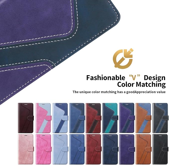 CIVICASE for iPhone 15 Pro Max(6.7inch) Wallet Case,Leather Flip Case RFID Blocking Credit Card Holder Folio Magnetic Stand TPU Shockproof Cover Compatible with iPhone 15 Pro Max Purple Blue