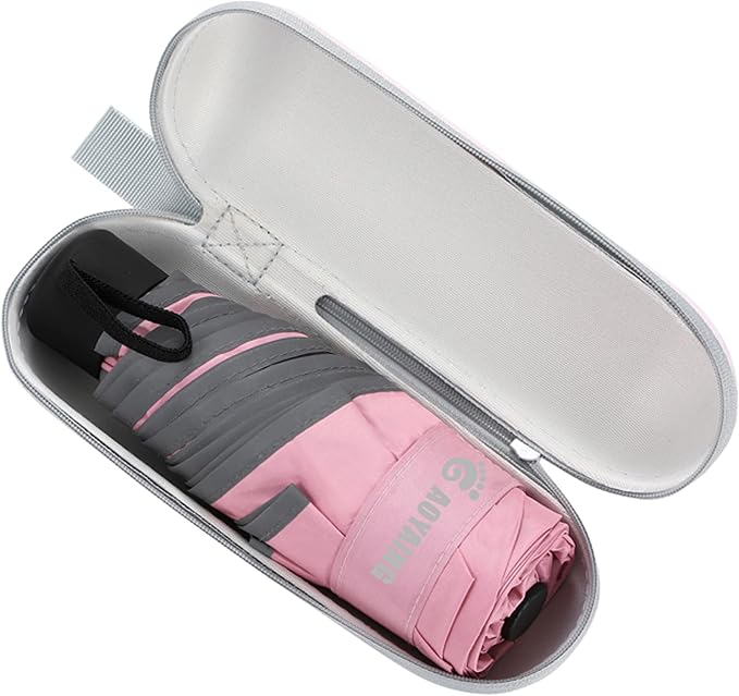 GAOYAING Mini Compact Travel Umbrella with Reflective Safety Stripes, Portable Folding Design with Case