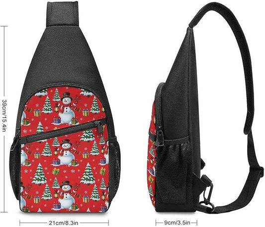 SWEET TANG Unisex Unique Chest Bag Gym Sack Fashion Sling Shoulder Backpack Outdoor Sports Daypack Merry Christmas Snowman, Multipurpose Adjustable Bag for Daily Use