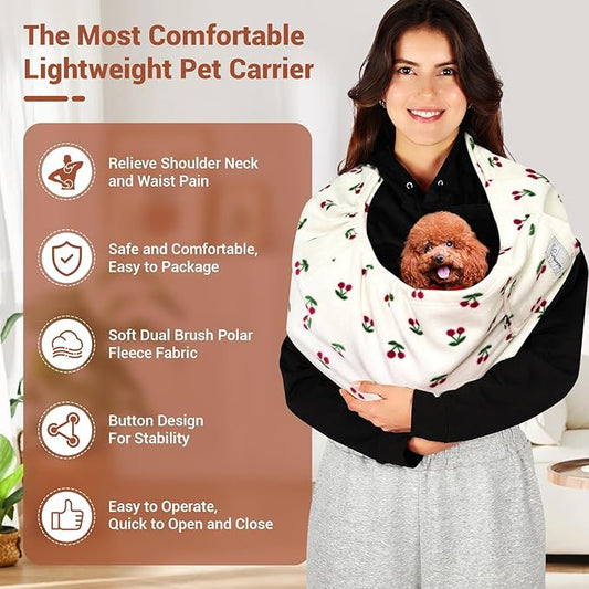Dog Carrier Sling,Indoor Comfort Adjustable Cat Sling Carrier,with Front Pocket and Seat Belt Dog Carriers for Small Dogs Machine Washable,Suitable for Family Outdoor Use (Large, Cherry)