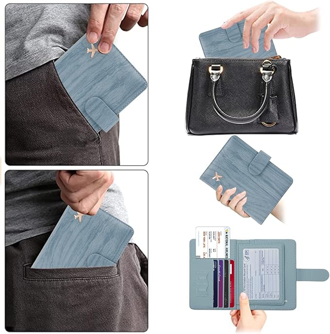 Melsbrinna Rfid Passport Holder for Travel women/Men, Cute Passport Wallet Rfid Blocking Card Slots, Rfid Passport Cover/CaseTravel Wallet, Passport Book Holder (1, Blue1)