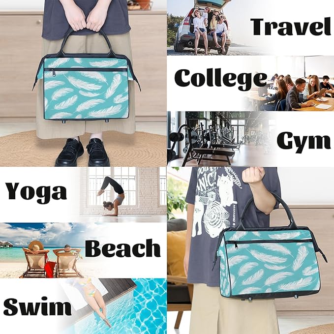Large Travel Duffle Bag for Women Men,Waterproof Weekender Overnight Bag Carry on Tote Bags for Gym Sport Business Trip,Modern Feather Duffel Bags