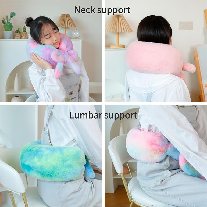Travel Pillow Multifunctional Airplane Travel Neck Pillow Provides Neck and Lumbar Support During Travel Airplane Pillow Colorful Pink
