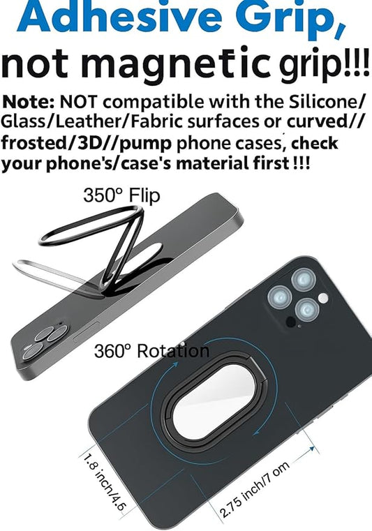 Phone Holder Foldable Phone Stand Phone Ring Holder Finger Kickstand 360° Rotation Cell Phone Stand Metal Phone Grip for Magnetic Car Mount Sticky Phone Grip Compatible with Most Smartphones