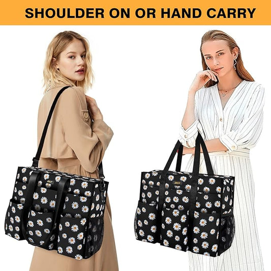 IBFUN Utility Tote Bag with 14/24 Pockets Zip Top Teacher Tote Bag for Teacher/Work Women