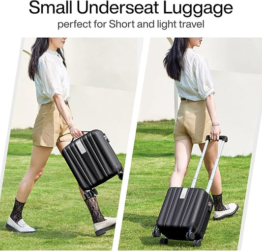 Hanke 14 Inch Underseat Carry On Luggage with Wheels Hard Shell Suitcases Carry On Bag Lightweight Small Mini Suitcase Tsa Luggage for Travel.(Jet Black)