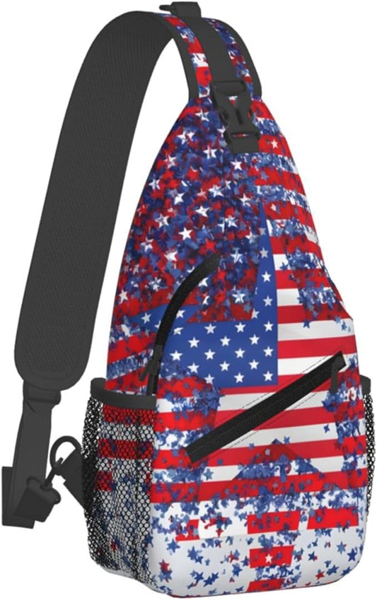 GJXFLSY American Flag Sling Backpack Crossbody Bag Casual Chest Bags Travel Hiking Daypack Shoulder Bag for Women Men