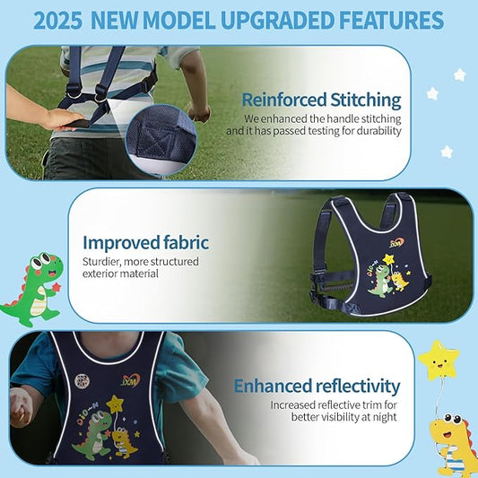 2025 New Safety Walking Harness for Big Kids (6-12yrs) with Autism Special Needs ADHD, Anti-Elopement Vest Harness with Grab Handle and Light Reflector, Adjustable Leash for Autistic, Active Child