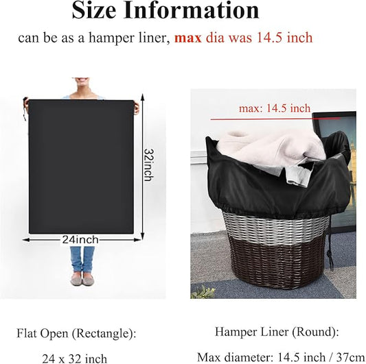 OTraki Medium Laundry Bag 24x32 inch Heavy Duty Travel Dirty Clothes Bag 2pcs Machine Washable Laundry Bag with Drawstring Closure for Home Dorm Camp Travel College, Black