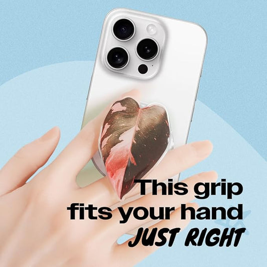 OnTheGrip Compatible with Magsafe Magnetic Cute Acrylic Tropical Leaf Design Collapsible Mobile Phone Grip Stand Holder for Smartphone Tablet Cell Phone Accessory (Pink Princess)