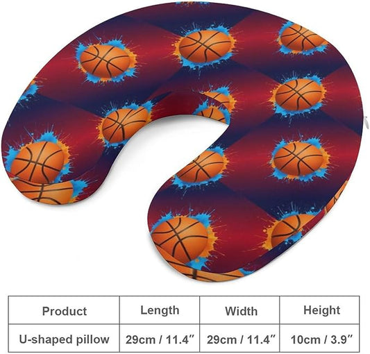 Travel Neck Pillow Memory Foam Chin Cushion Basketball, Washable Cover for Men Women Youth Airplane Car Pain Relief