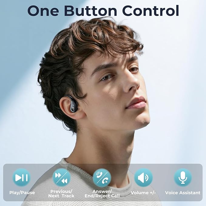 occiam Active Noise Cancelling Ear Buds Wireless Earbuds Bluetooth Headphones with 90Hrs Playback Stereo Bass Over-Ear Hooks IPX7 Waterproof Earphones for Sports Gym Running Workout Black