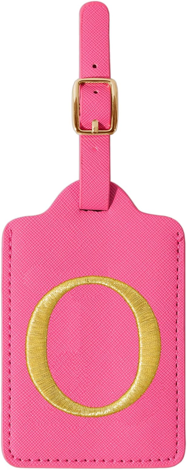 Personalized Initial Rose Red Leather Cute Luggage Tags with Privacy Cover Name Card, Embroidered Custom Monogram Travel Backpack Tag Gifts for Women Kids