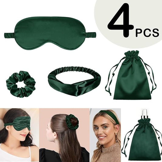 4Pcs Silk Sleep Masks Satin Eye Mask Silky Eyes Cover Blindfold Eyeshade Headband Scrunchies Pouch Bags Bridesmaid Gifts