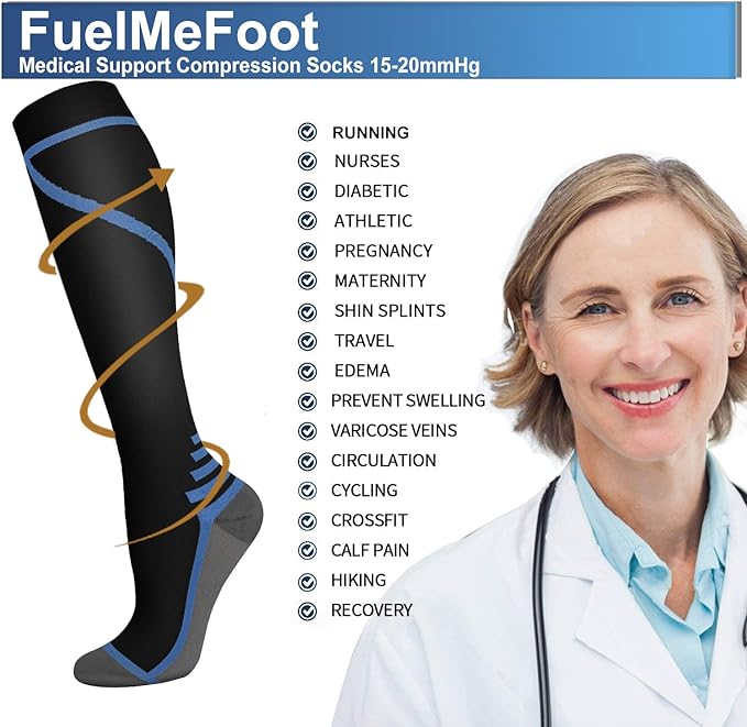 FuelMeFoot 3 Pack Copper Compression Socks - Compression Socks Women & Men Circulation - Best for Medical,Running,Athletic