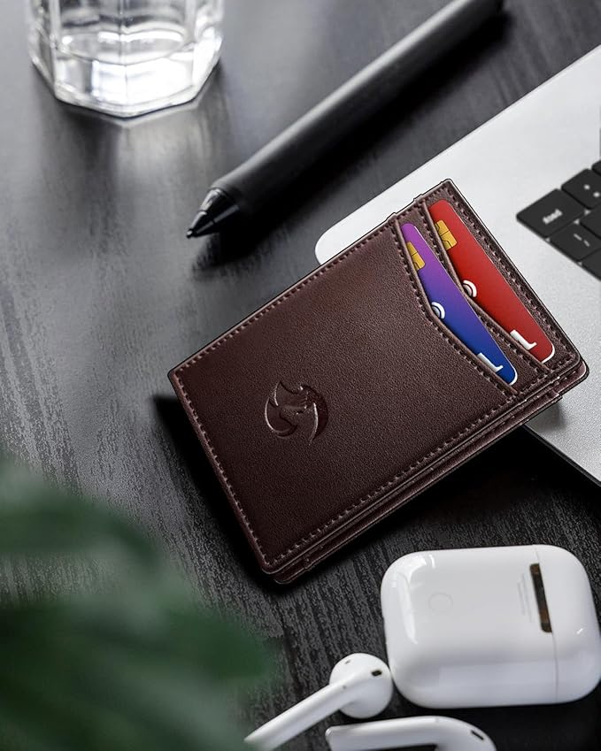 Housmai Magnetic Closure Slim Wallet with Money Clip Gift Boxed,Genuine Leather Front Pocket Wallet for Men, 3.9"x 2.8", RFID Blocking