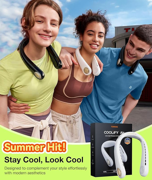 TORRAS COOLiFY Air Neck Fan Air Conditioner, 3D Airflow, Light Portable Fan Rechargeable, Personal Cooling Fan Travel Essentials, Work, Travel, Camping, Onyx Black