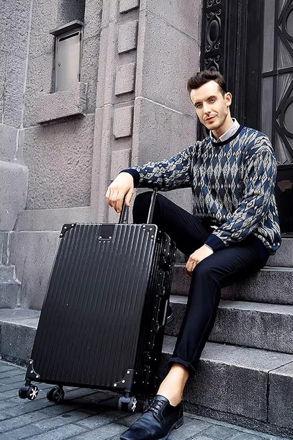 HotWay 26 Inch Checked in Luggage with Aluminum Frame,PC Hard Shell Suitcase with Spinner Wheels and TSA Lock, Large Suitcase for Business Travel, Black