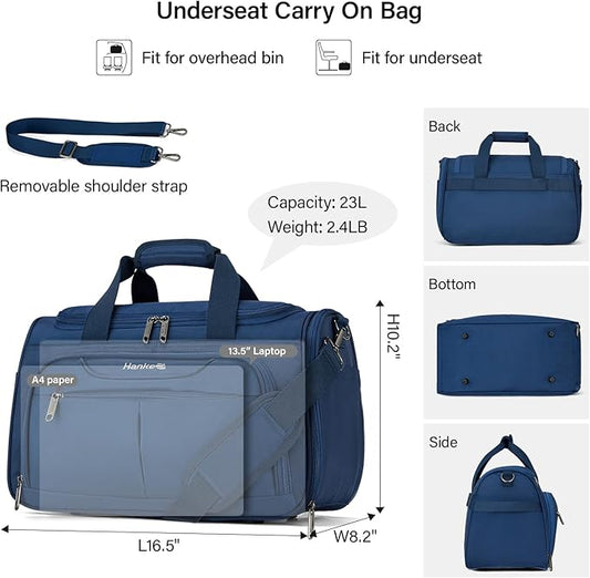 Hanke Underseat Carry On luggage Bags for Travel, Foldable Travel Bags for Women, Soft Lightweight Personal Item Travel Bag Small Carry On Bags for Airplanes, Travel Tote Bags for Women Men.(Blue)