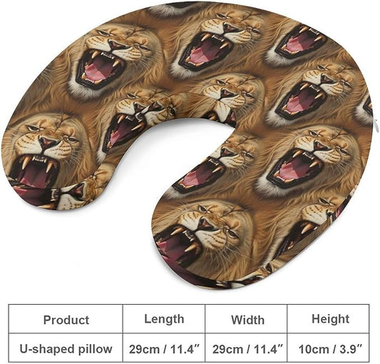 Travel Neck Pillow Memory Foam Chin Cushion Angry Lion, Washable Cover for Men Women Youth Airplane Car Pain Relief