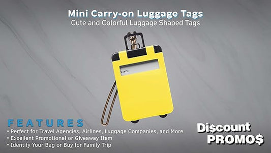 10 Mini Carry-on Luggage Tags Pack - Flip Open Cover, ID Sticker - Yellow
