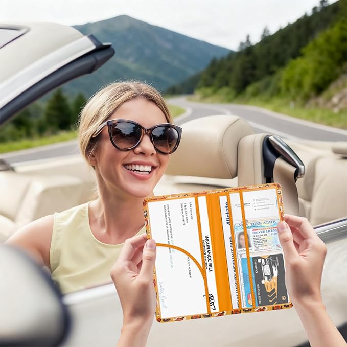 Car Registration and Insurance Card Holder, Document Holder for Cards, Driver Vehicle License Document Glove Box Compartment Organizer, Car Essentials For Women