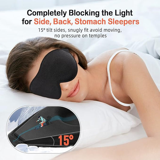 LitBear Sleep Mask for Side Sleeper Women Men, Eye Mask for Sleeping Light Blocking, 3D Contoured Cup Sleeping Mask, Soft Breathable Sleep Eye Mask with Adjustable Elastic Strap for Travel
