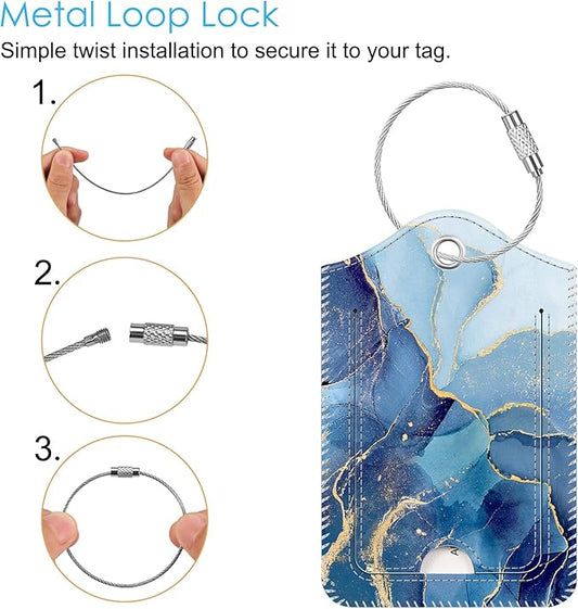 Fintie Luggage Tags, Privacy Cover ID Label with Stainless Steel Loop and Address Card for Travel Bag Suitcase - Ocean Marble (2 Piece)